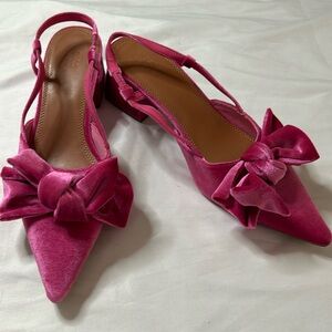 ASOS Fuchsia Velvet Pointed Slingback Heels with Bow